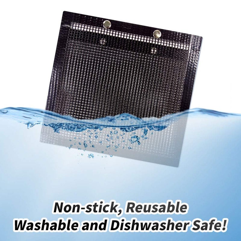 YBB حقيبة مشبك للشواء YBB 2 قطعة مع فرشاة سيليكون 2 قطعة، حقيبة شواء PTFE كبيرة غير لاصقة مقاومة للحرارة قابلة لإعادة الاستخدام سهلة التنظيف لحفلات الشواء في الهواء الطلق هدية يوم الأب - Image 5